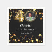 40歳の誕生日の黒い金ゴールド星写真 スタンダードカクテルナプキン (正面)