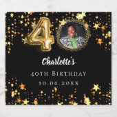 40歳の誕生日の黒い金ゴールド星写真 スパークリングワインラベル (シングルラベル)