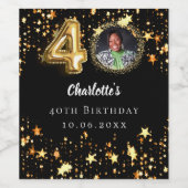 40歳の誕生日の黒い金ゴールド星写真 ワインラベル (シングルラベル)