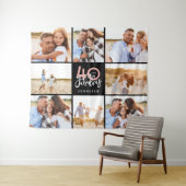 40歳の誕生日の黒モダンとピンクの写真のコラージュ タペストリー (インサイチュ(横))