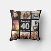 40歳の誕生日の黒銀写真コラージュ クッション (裏面)