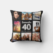 40歳の誕生日の黒銀写真コラージュ クッション (正面)