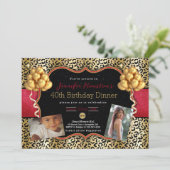 40歳の誕生日または任意の年齢のLeopard写真の招待 カード (スタンド正面)