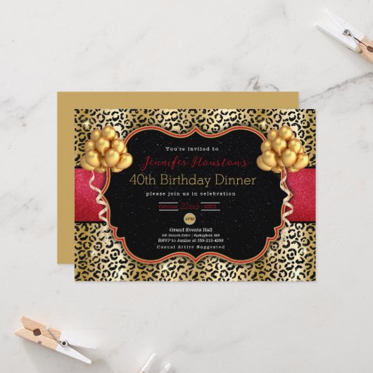 40歳の誕生日または任意の年齢のLeopard招待 カード (正面/裏面インサイチュ)