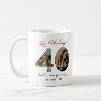 40歳の誕生日をお祝いするカスタムフォトデザイン "Forty & Fabulous" コーヒーマグカップ