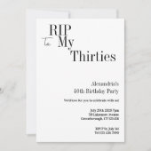 40歳の誕生日をお祝いするミニマルパーティー RIP 30s 招待状 (正面)
