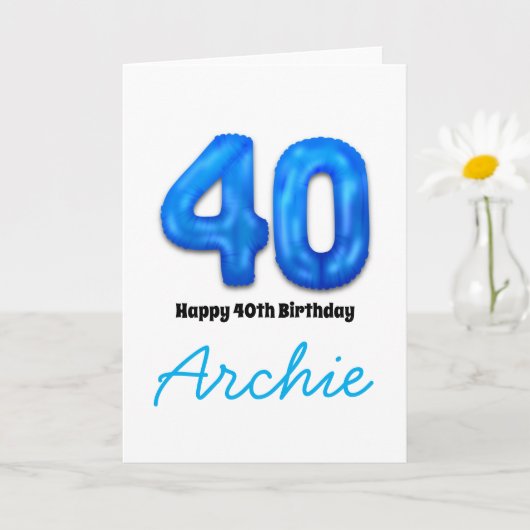 40歳の誕生日をお祝いする数字バルーンカード カード (小さな植物)