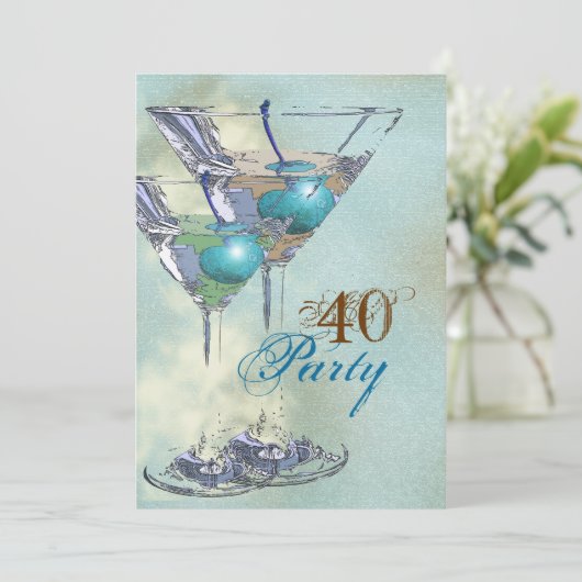 40歳の誕生日をエレガント祝う青茶色 招待状 (スタンド正面)