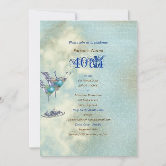 40歳の誕生日をエレガント祝う青茶色 招待状 (裏面)
