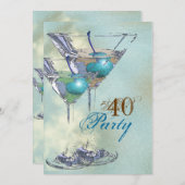 40歳の誕生日をエレガント祝う青茶色 招待状 (正面/裏面)