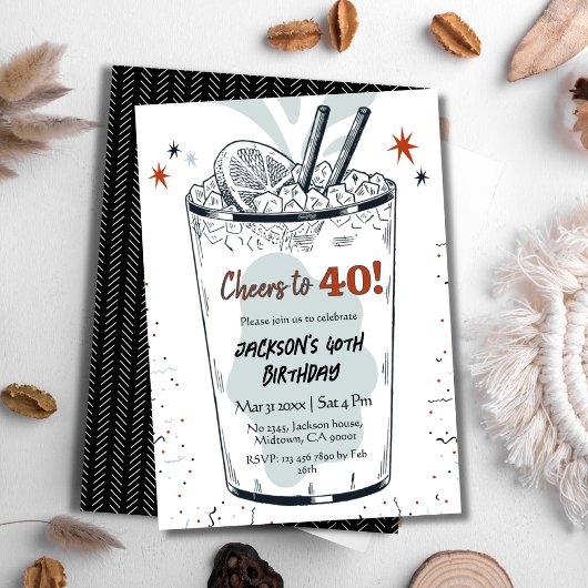 40歳の誕生日をテーマスタイリッシュにしたカクテル・レトロ・ドリンク 招待状