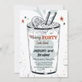 40歳の誕生日をテーマスタイリッシュにしたカクテル・レトロ・ドリンク 招待状 (正面)