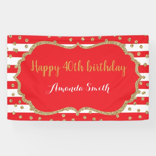40歳の誕生日を祝うバナーレッド&金ゴールドグリッター 横断幕 (横)