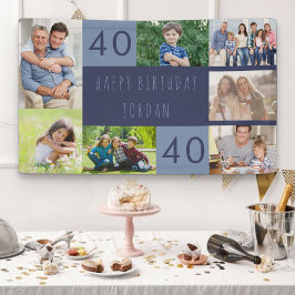 40歳の誕生日を祝う7枚の写真入りフォトコラージュ 横断幕