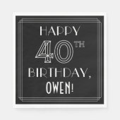 40歳の誕生日を祝う;アールデコスタイル;名前をカスタムする スタンダードランチョンナプキン (正面)