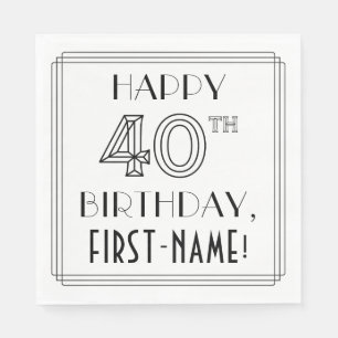40歳の誕生日を祝う;アールデコスタイル;名前をカスタムする スタンダードランチョンナプキン