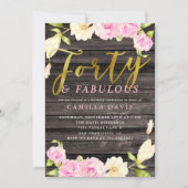 40歳の誕生日を華やかに ピンクの花のバースデーパーティー 招待状 (正面)