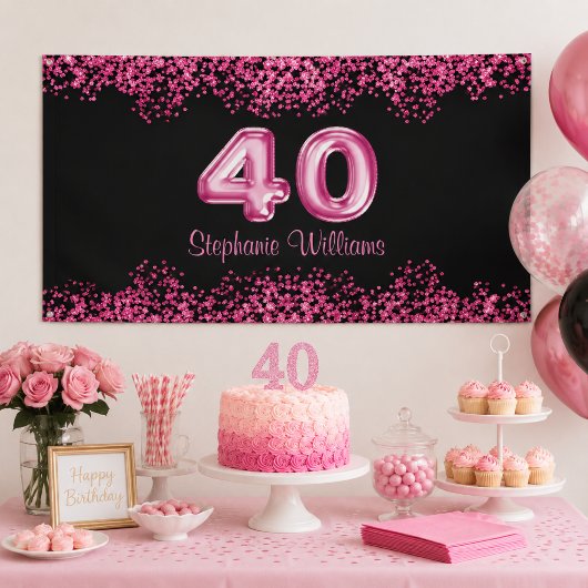 40歳の誕生日を華やかに ブラック ピンクの輝き パーティー 横断幕