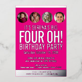 40歳の誕生日を表すピンクの金ゴールドフォイルの写真の円 箔招待状 (正面)