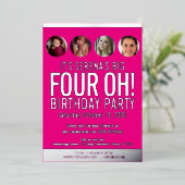 40歳の誕生日を表すピンクの金ゴールドフォイルの写真の円 箔招待状 (立ち正面)