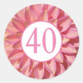 40歳の誕生日を記念したピンクの花の花びら ラウンドシール (正面)