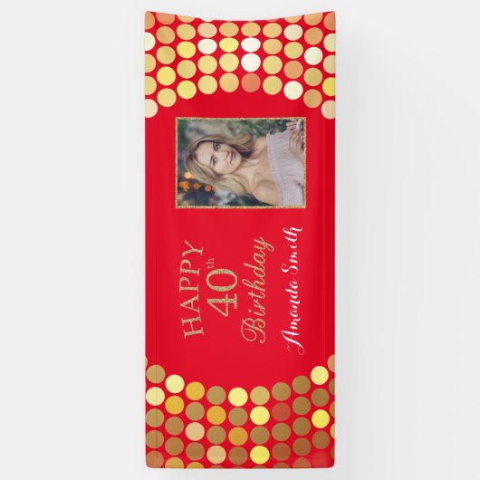 40歳の誕生日を迎えるおめでとう、バナーの赤と金ゴールド写真 横断幕 (縦)