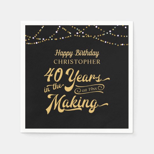 40歳の誕生日を迎えるハッピーバースデー スタンダードカクテルナプキン (正面)