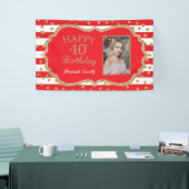 40歳の誕生日を迎えるバナーレッド金ゴールドグリッター写真 横断幕 (トレードショー)