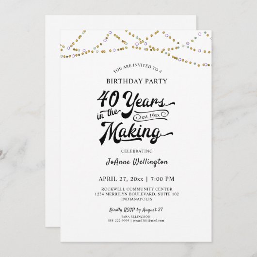 40歳の誕生日を迎える弦が作り上げに40年の輝きを放つ 招待状 (正面/裏面)