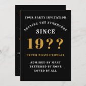 40歳の誕生日を追加する名前Year黒い金ゴールド 招待状 (正面/裏面)