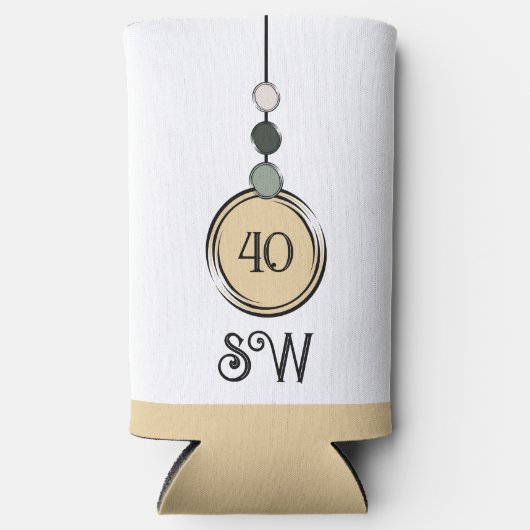 40歳の誕生日を追加イニシャル任意の年齢ピーチホワイト スリム缶クーラー (正面)