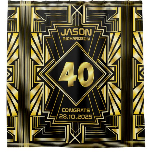 40歳の誕生日アールデコ金ゴールドブラック·ギャツビ素晴らしー シャワーカーテン (正面)