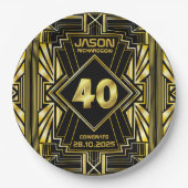 40歳の誕生日アールデコ金ゴールドブラック·ギャツビ素晴らしー ペーパープレート (正面)