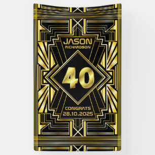 40歳の誕生日アールデコ金ゴールドブラック·ギャツビ素晴らしー 横断幕