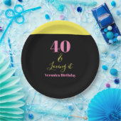40歳の誕生日イエローブラック ペーパープレート (パーティー)