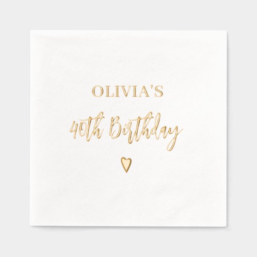 40歳の誕生日エレガントハートモダン金ゴールド 箔ナプキン (正面)