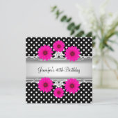 40歳の誕生日エレガント白黒スポットピンクフローラ 招待状 (スタンド正面)