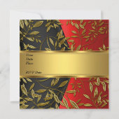 40歳の誕生日エレガント赤金ゴールドフローラ黒 招待状 (裏面)