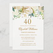 40歳の誕生日エレガント金ゴールドフローラ招待状 招待状 (正面/裏面)