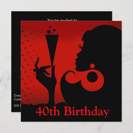40歳の誕生日カクテルパーティー | 赤黒 招待状 (正面/裏面)