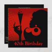 40歳の誕生日カクテルパーティー | 赤 黒 招待状 (正面/裏面)