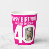 40歳の誕生日カスタムの2枚のフォトピンク白 紙コップ (正面)