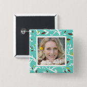 40歳の誕生日カスタムティール(緑がかった色)植物学レトロ 缶バッジ (正面&裏面)