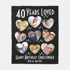 40歳の誕生日カスタムハート写真 フリースブランケット