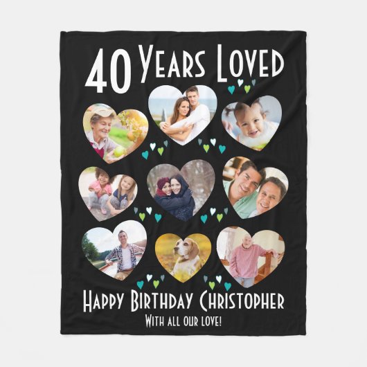 40歳の誕生日カスタムハート写真 フリースブランケット (正面)