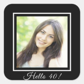 40歳の誕生日カスタムフォトブラック白 スクエアシール (正面)