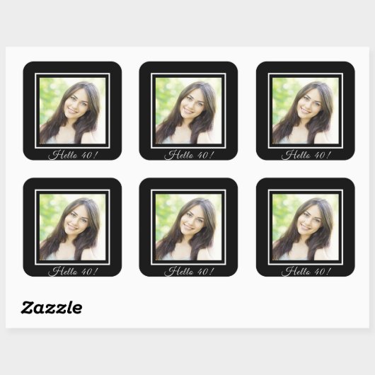 40歳の誕生日カスタムフォトブラック白 スクエアシール (シート)