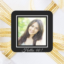 40歳の誕生日カスタムフォトブラック白 スクエアシール