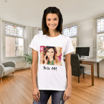 40歳の誕生日カスタム写真こんにちは40人の女性 Tシャツ<br><div class="desc">あなたの写真のテンプレート。黒い手書き文字：こんにちは40!彼女のために40歳の誕生日のパーティーのためのシャツ。</div>