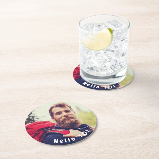 40歳の誕生日カスタム写真こんにちは40人の男性 ラウンドペーパーコースター (インサイチュ)